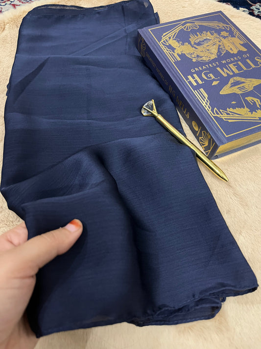 French Navy Blue Shine | Muna Satin Hijab - Elegance Redefined | 180*75 Size