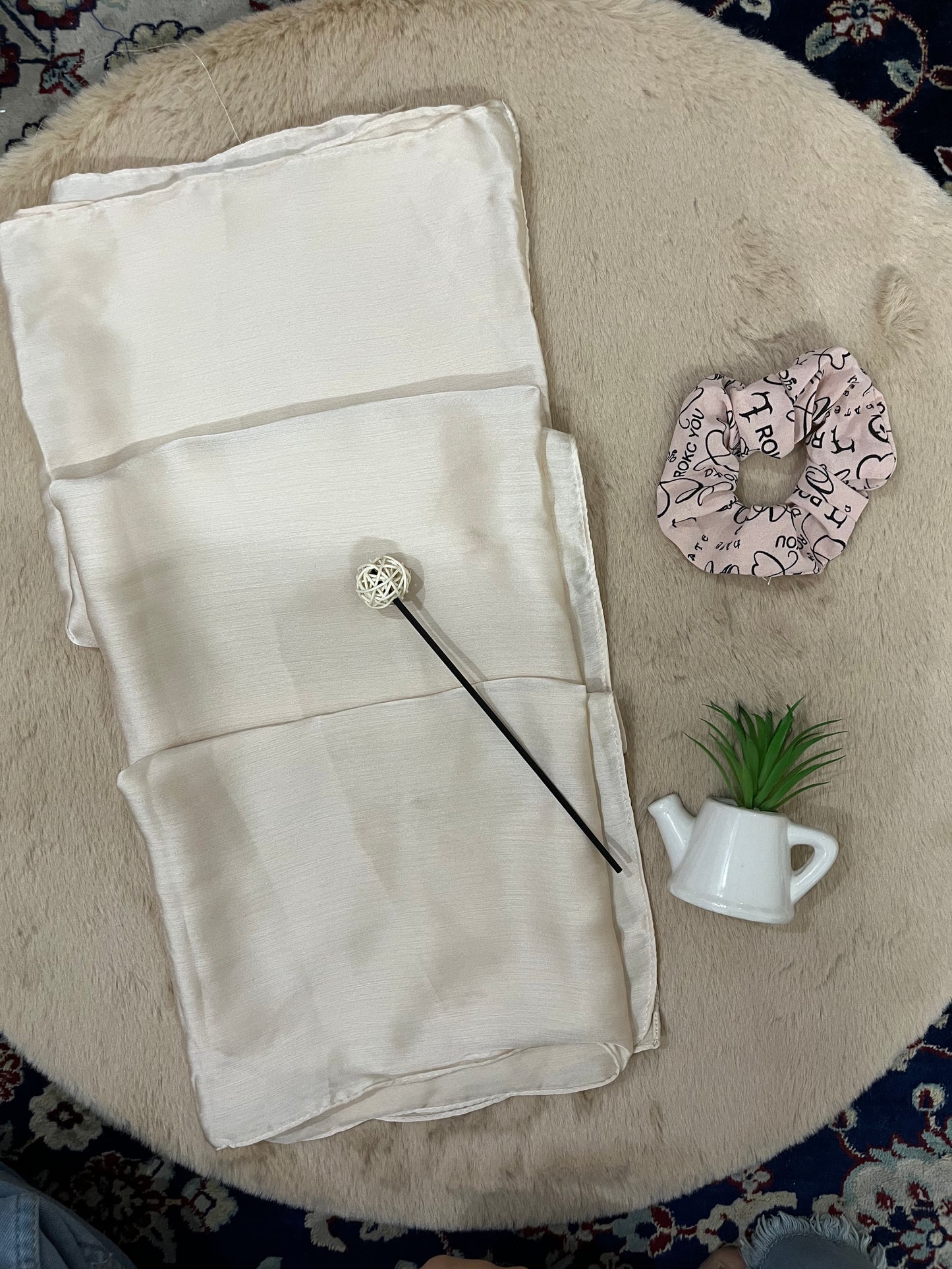 Ivory Off White Shine | Muna Satin Hijab - Elegance Redefined | 180*75 Size