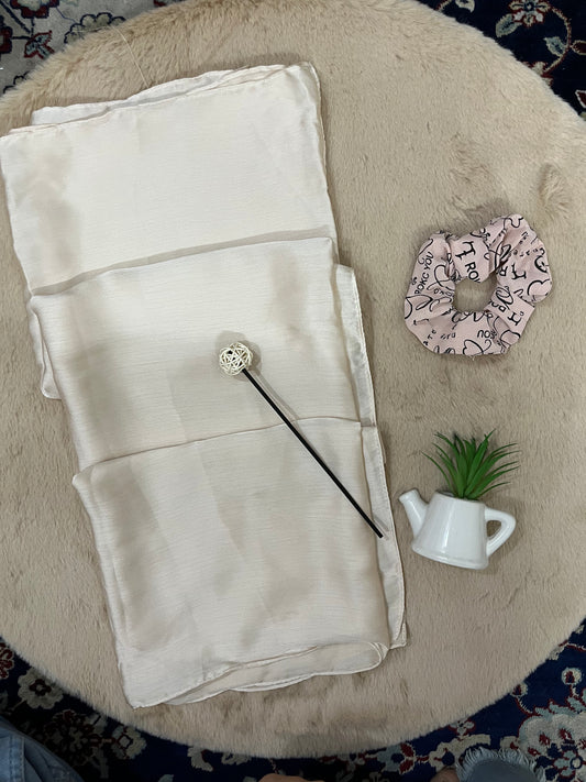 Ivory Off White Shine | Muna Satin Hijab - Elegance Redefined | 180*75 Size