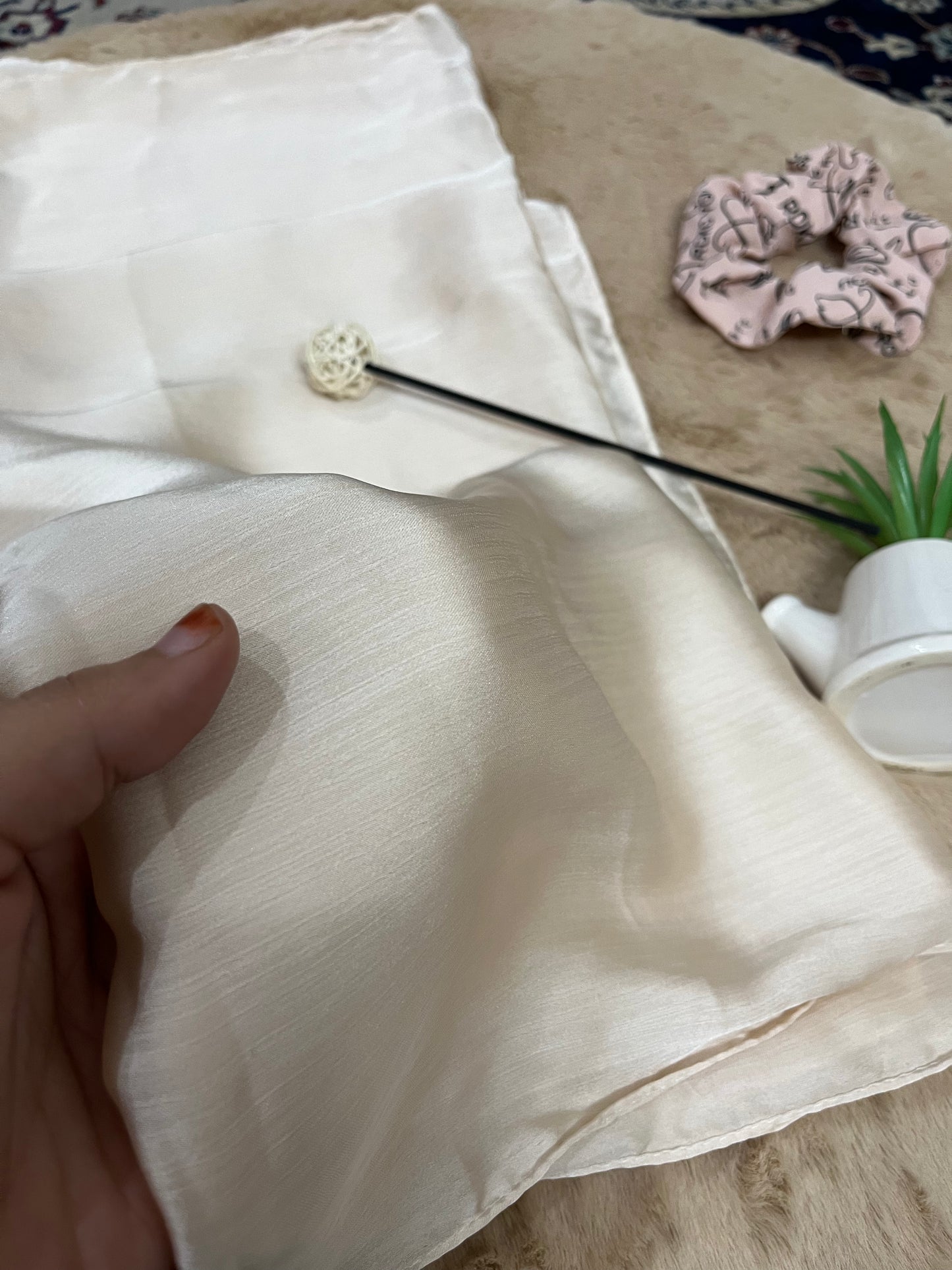 Ivory Off White Shine | Muna Satin Hijab - Elegance Redefined | 180*75 Size