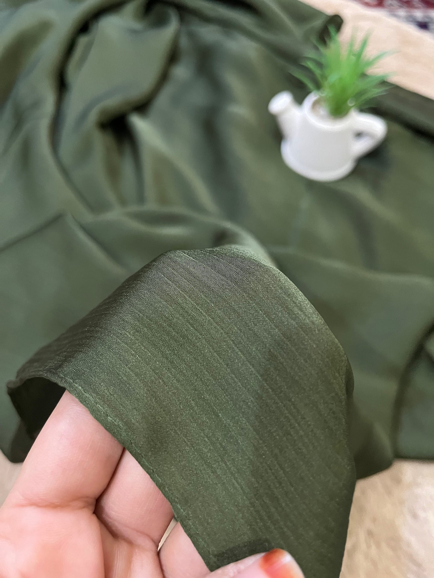 Mehendi Green Shine | Muna Satin Hijab - Elegance Redefined | 180*75 Size